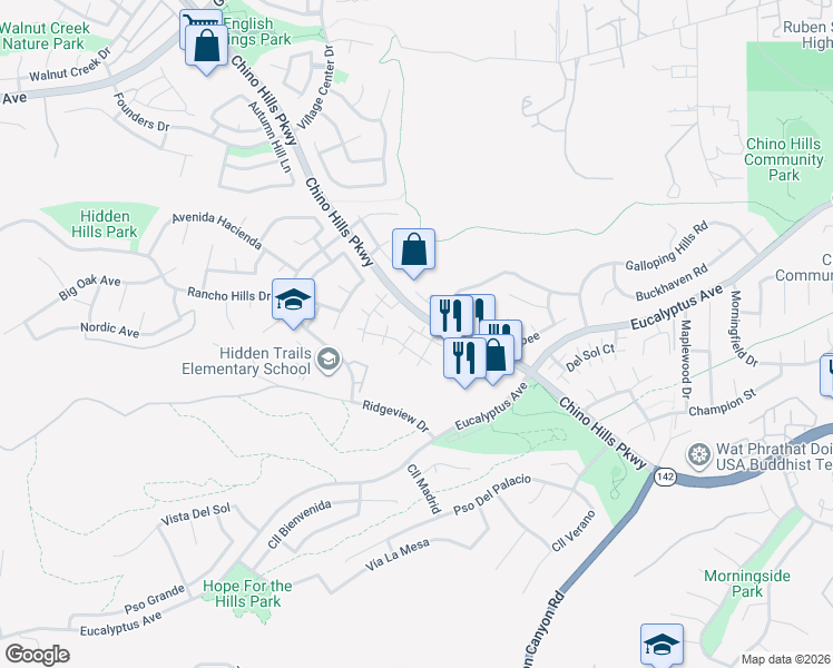map of restaurants, bars, coffee shops, grocery stores, and more near 2503 Sundial Drive in Chino Hills