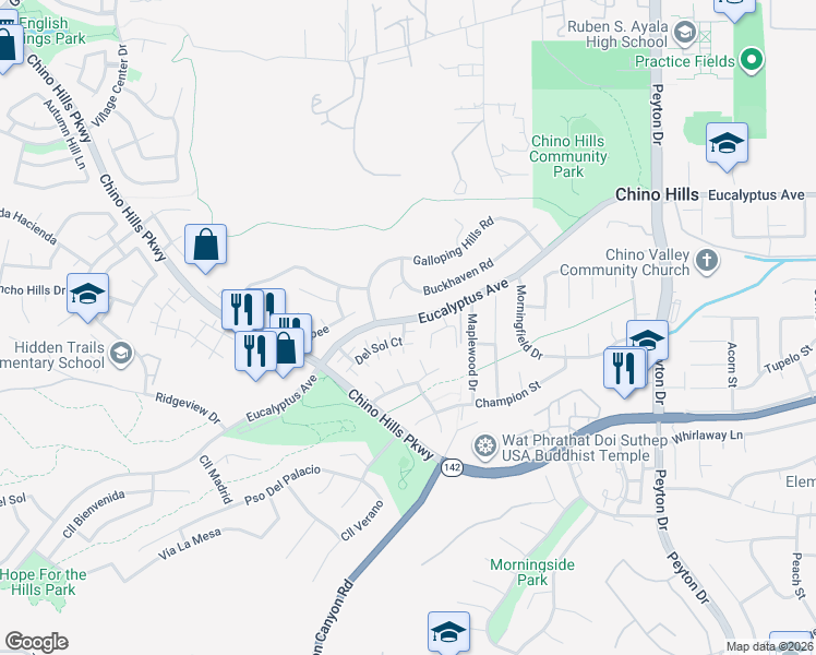 map of restaurants, bars, coffee shops, grocery stores, and more near 7842 Calle Lumina in Chino Hills