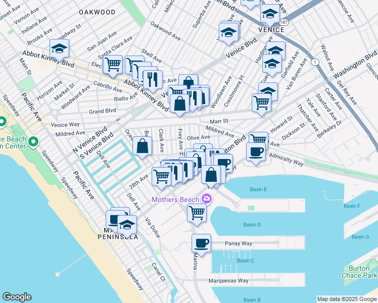 map of restaurants, bars, coffee shops, grocery stores, and more near 2433 Cloy Avenue in Los Angeles