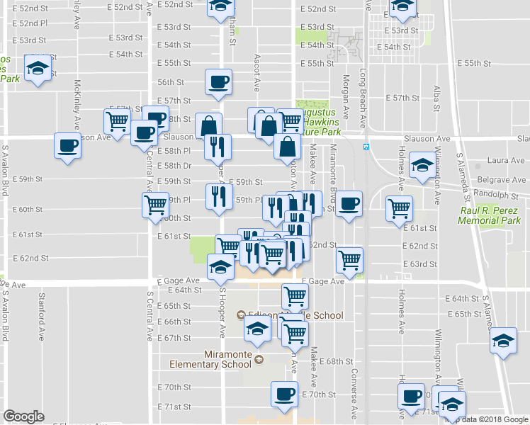 map of restaurants, bars, coffee shops, grocery stores, and more near 1409 East 60th Street in Los Angeles