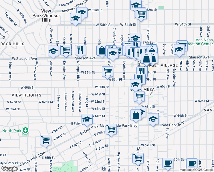 map of restaurants, bars, coffee shops, grocery stores, and more near 5974 West Boulevard in Los Angeles