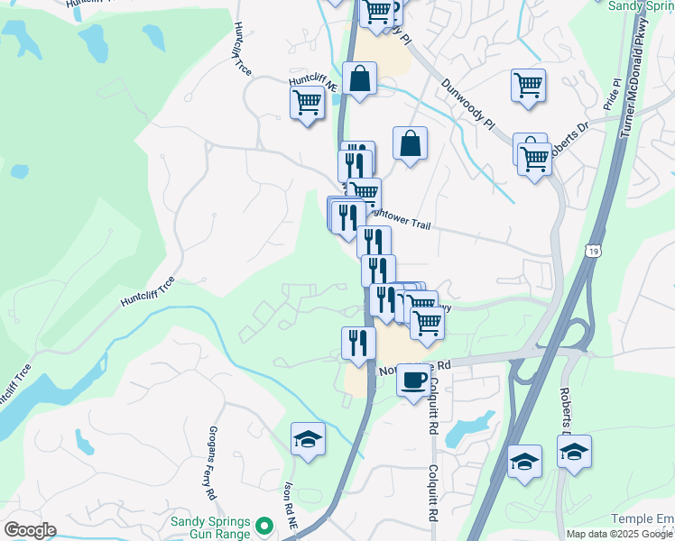 map of restaurants, bars, coffee shops, grocery stores, and more near 8450 Roswell Road in Atlanta