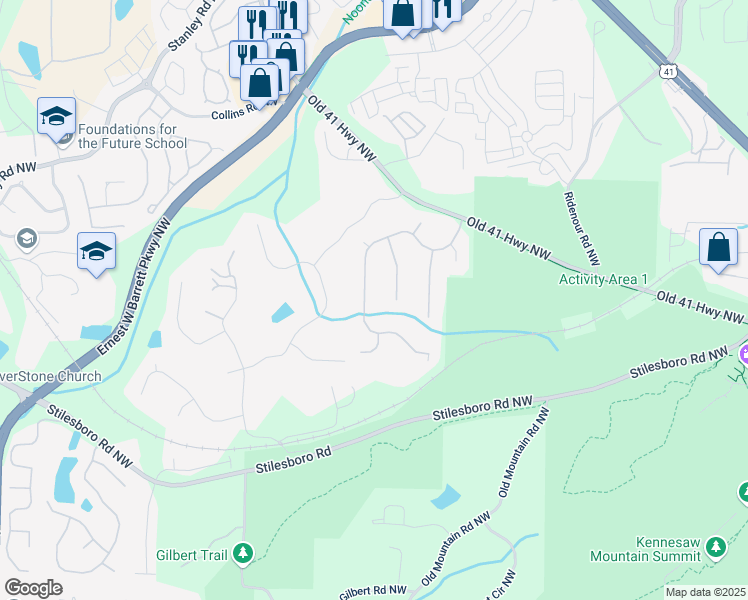 map of restaurants, bars, coffee shops, grocery stores, and more near 1393 Kings Park Drive in Kennesaw
