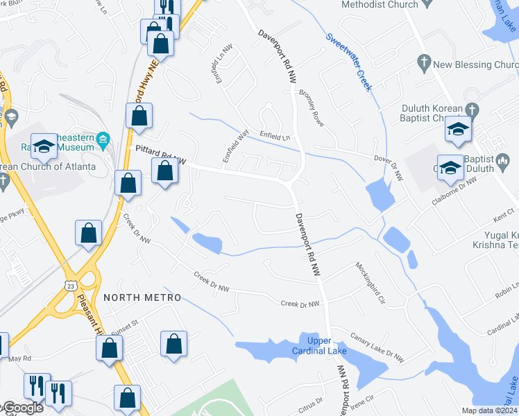 map of restaurants, bars, coffee shops, grocery stores, and more near 3467 Larch Pine Drive Northwest in Duluth