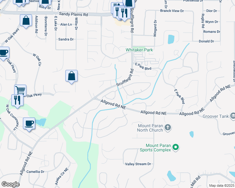 map of restaurants, bars, coffee shops, grocery stores, and more near 1436 Brentwood Dr in Marietta
