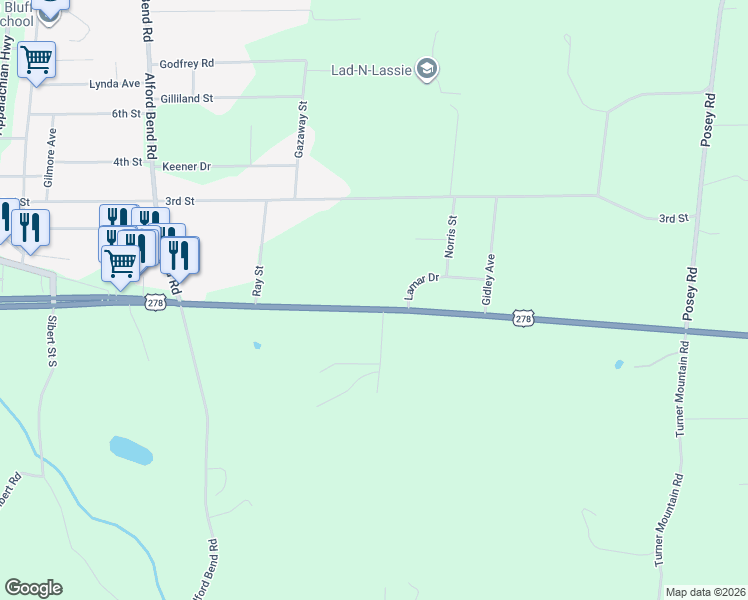 map of restaurants, bars, coffee shops, grocery stores, and more near 6230 U.S. 278 in Gadsden