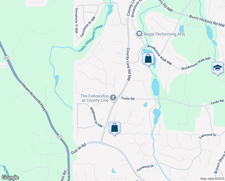 map of restaurants, bars, coffee shops, grocery stores, and more near 6207 Benbrooke Drive Northwest in Acworth