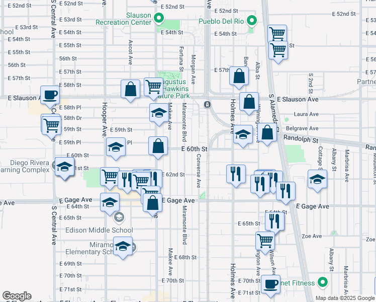 map of restaurants, bars, coffee shops, grocery stores, and more near 6000 Miramonte Boulevard in Los Angeles
