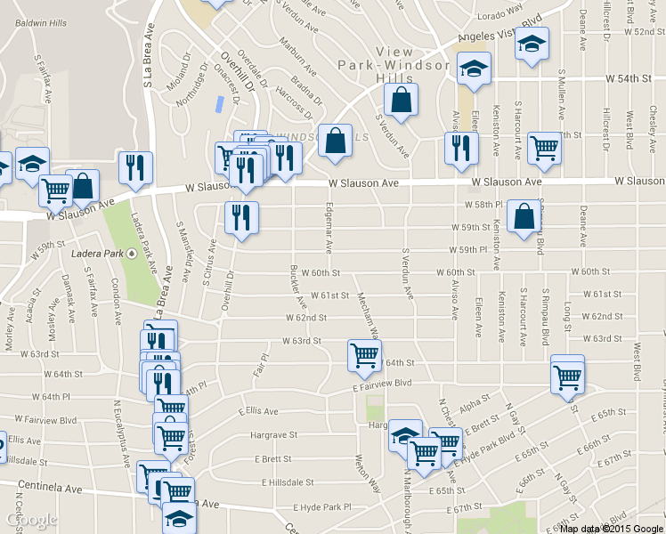 map of restaurants, bars, coffee shops, grocery stores, and more near 5966 Edgemar Avenue in Los Angeles