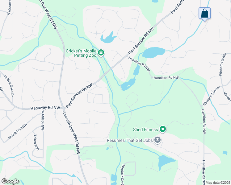 map of restaurants, bars, coffee shops, grocery stores, and more near 3949 Paul Samuel Road Northwest in Kennesaw
