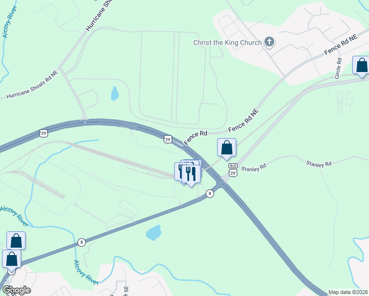 map of restaurants, bars, coffee shops, grocery stores, and more near 1202 University Parkway in Dacula