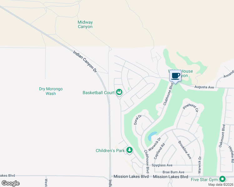 map of restaurants, bars, coffee shops, grocery stores, and more near 64033 Baylor Mountain Court in Desert Hot Springs