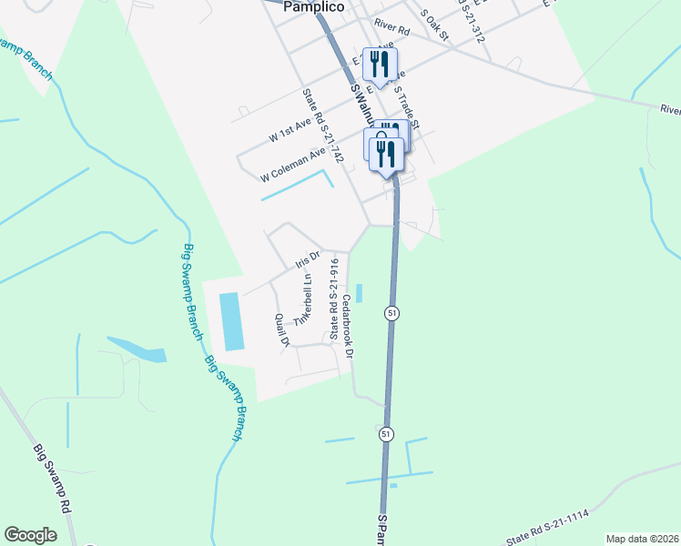 map of restaurants, bars, coffee shops, grocery stores, and more near 812 State Road S-21-916 in Pamplico