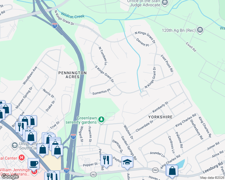 map of restaurants, bars, coffee shops, grocery stores, and more near 88 Somerton Place in Columbia