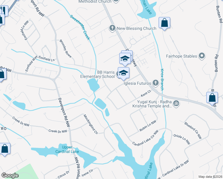 map of restaurants, bars, coffee shops, grocery stores, and more near 3173 Claiborne Drive Northwest in Duluth