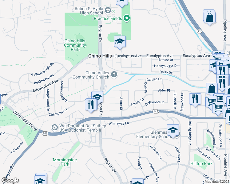 map of restaurants, bars, coffee shops, grocery stores, and more near 3397 Alder Place in Chino Hills