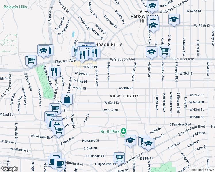 map of restaurants, bars, coffee shops, grocery stores, and more near 5966 Edgemar Avenue in Los Angeles
