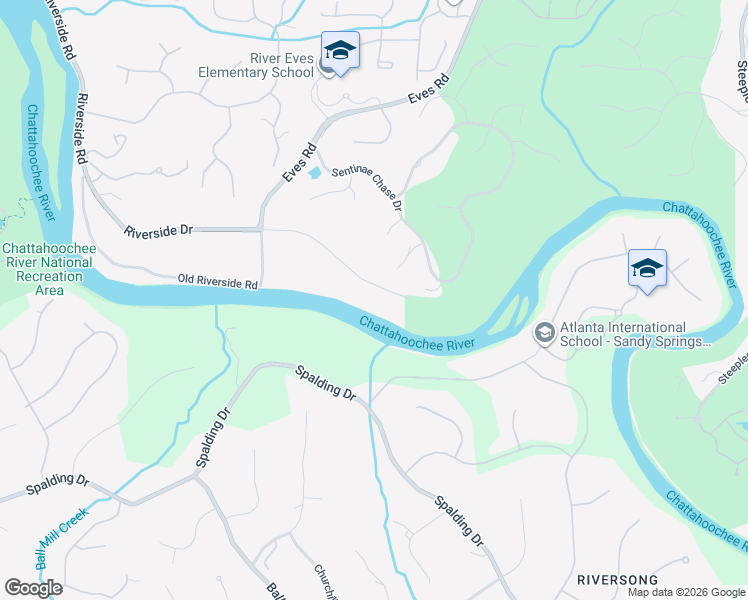 map of restaurants, bars, coffee shops, grocery stores, and more near 1785 Riverside Road in Roswell
