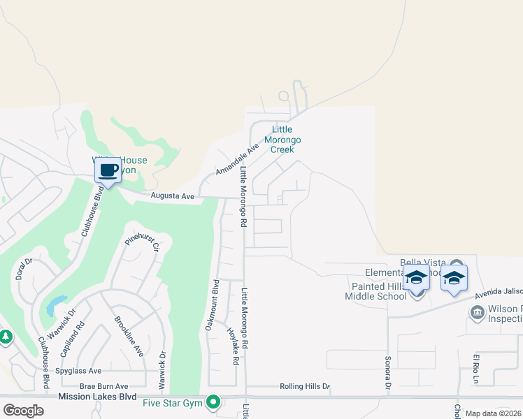map of restaurants, bars, coffee shops, grocery stores, and more near 65107 Pacifica Boulevard in Desert Hot Springs