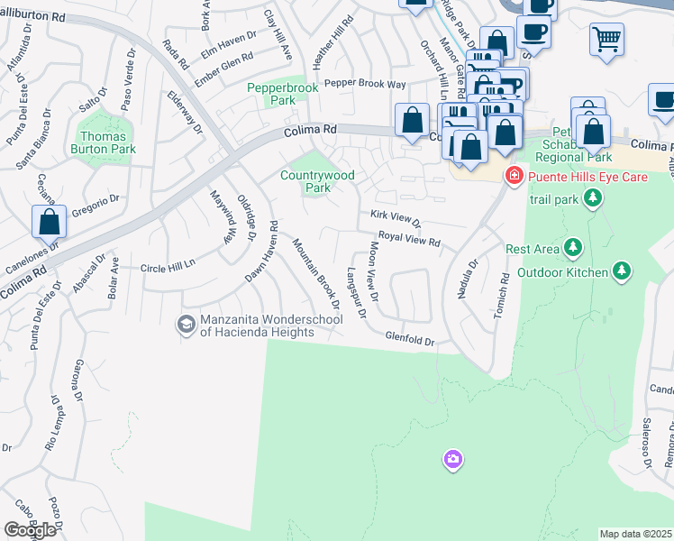 map of restaurants, bars, coffee shops, grocery stores, and more near 2149 Marblecrest Drive in Hacienda Heights