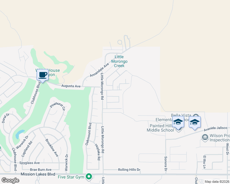 map of restaurants, bars, coffee shops, grocery stores, and more near 65107 Pacifica Boulevard in Desert Hot Springs