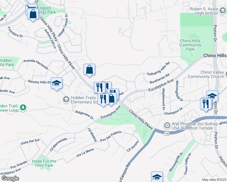 map of restaurants, bars, coffee shops, grocery stores, and more near 2640 Pointe Coupee in Chino Hills