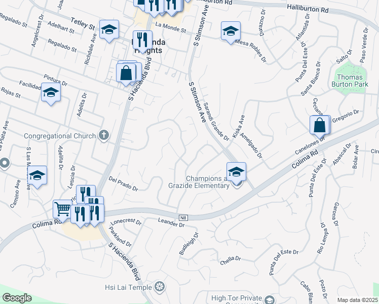 map of restaurants, bars, coffee shops, grocery stores, and more near 15979 Los Altos Drive in Hacienda Heights