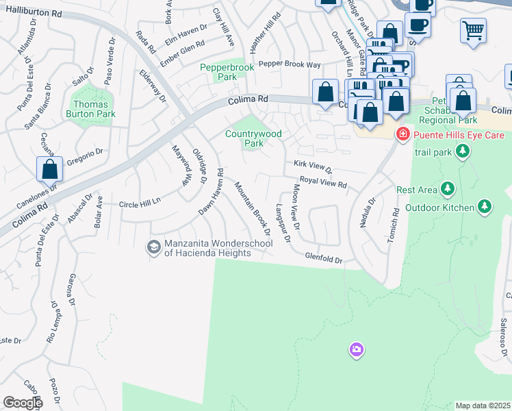map of restaurants, bars, coffee shops, grocery stores, and more near 2149 Marblecrest Drive in Hacienda Heights