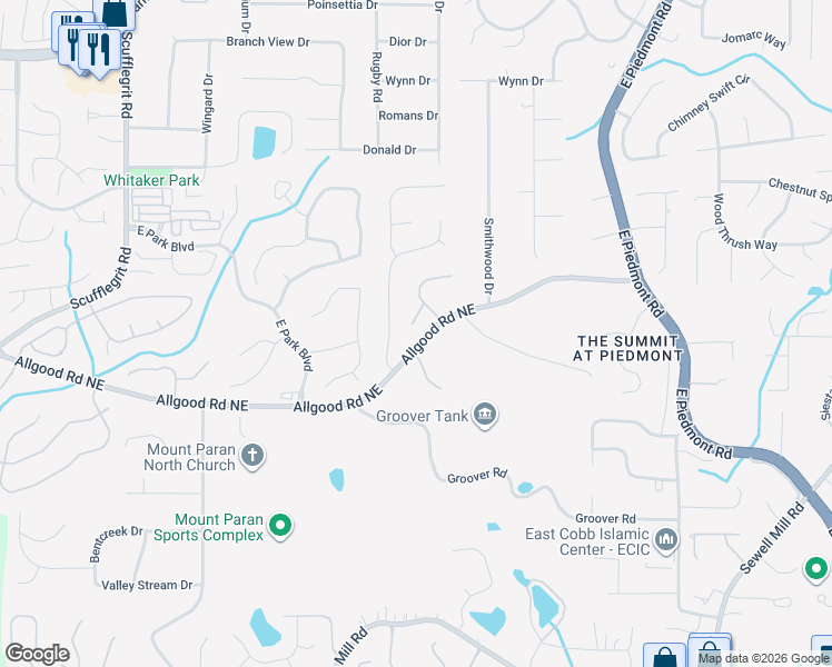 map of restaurants, bars, coffee shops, grocery stores, and more near 1486 Monarch Court in Marietta
