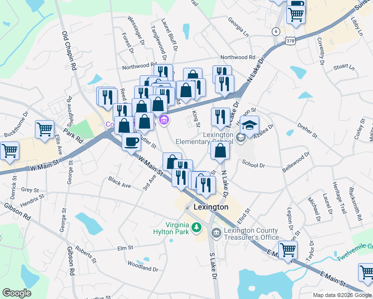 map of restaurants, bars, coffee shops, grocery stores, and more near 116 Fox Street in Lexington