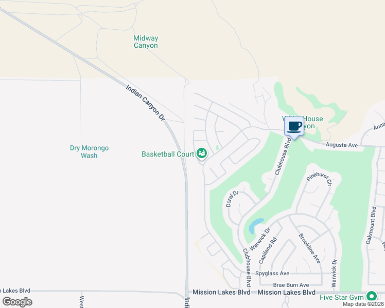 map of restaurants, bars, coffee shops, grocery stores, and more near 64033 Baylor Mountain Court in Desert Hot Springs