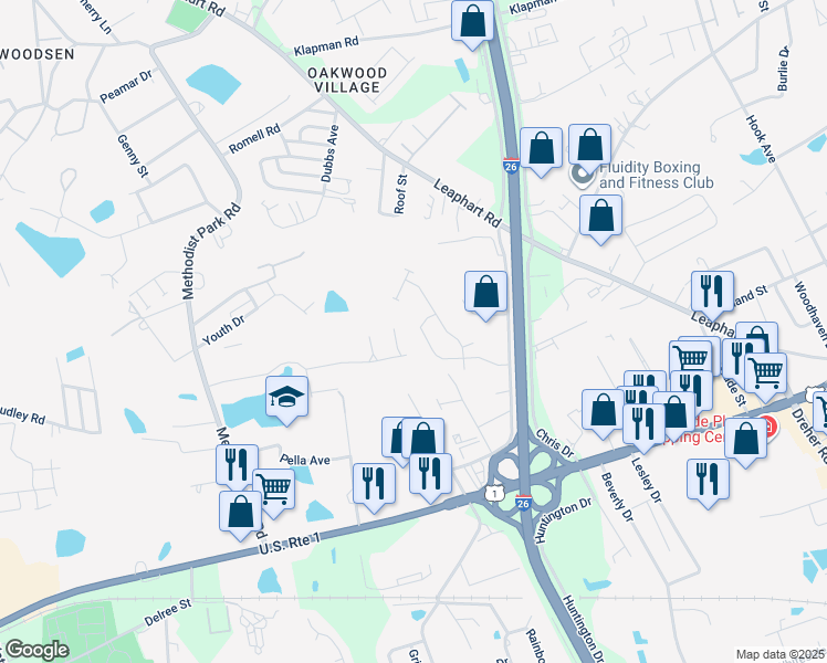 map of restaurants, bars, coffee shops, grocery stores, and more near 191 Derby Drive in West Columbia
