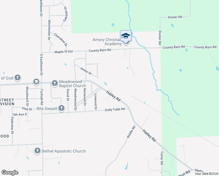map of restaurants, bars, coffee shops, grocery stores, and more near 60058 Hatley Road in Amory