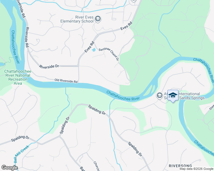 map of restaurants, bars, coffee shops, grocery stores, and more near 1785 Riverside Road in Roswell