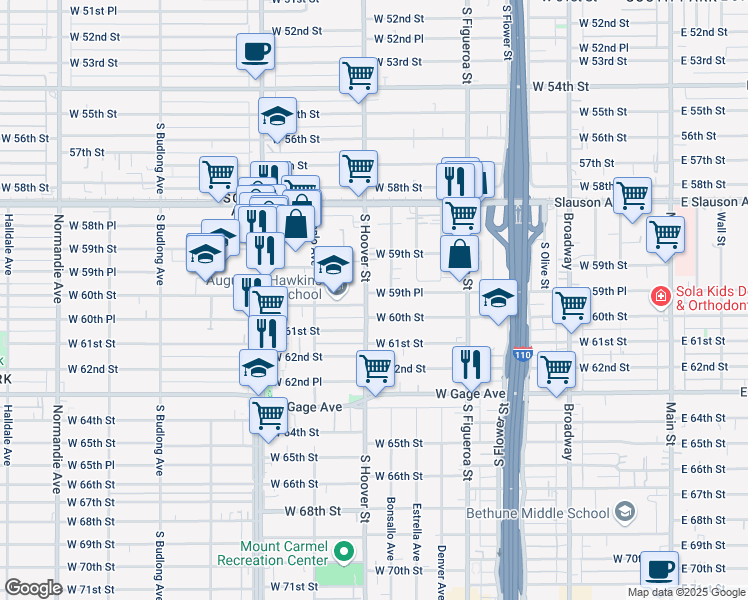 map of restaurants, bars, coffee shops, grocery stores, and more near in Los Angeles