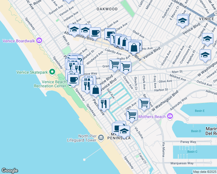 map of restaurants, bars, coffee shops, grocery stores, and more near in Los Angeles
