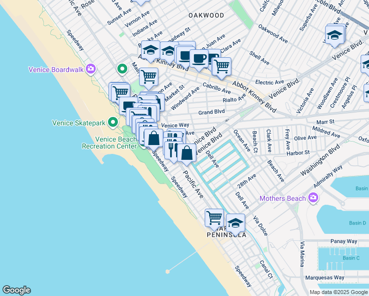 map of restaurants, bars, coffee shops, grocery stores, and more near in Los Angeles