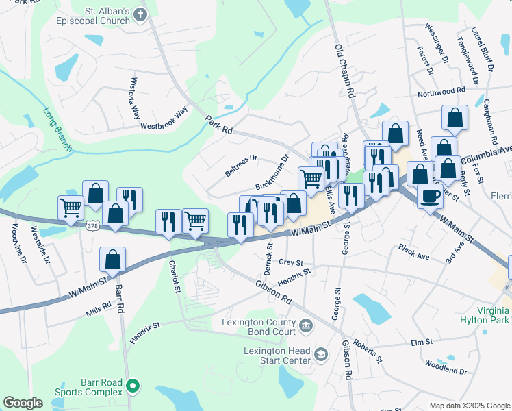 map of restaurants, bars, coffee shops, grocery stores, and more near 806 W Main St in Lexington