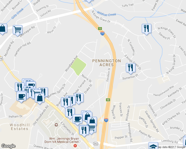map of restaurants, bars, coffee shops, grocery stores, and more near 1126 Cedar Terrace in Columbia