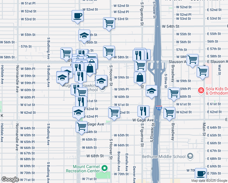 map of restaurants, bars, coffee shops, grocery stores, and more near in Los Angeles