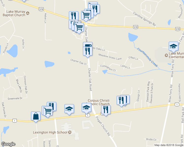 map of restaurants, bars, coffee shops, grocery stores, and more near 104 Kellers Pond Lane in Lexington
