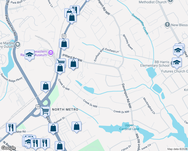 map of restaurants, bars, coffee shops, grocery stores, and more near 3454 Highland Pine Drive Northwest in Duluth