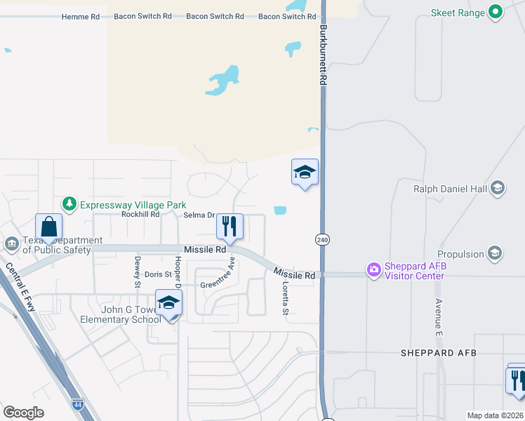map of restaurants, bars, coffee shops, grocery stores, and more near 2130 Selma Drive in Wichita Falls