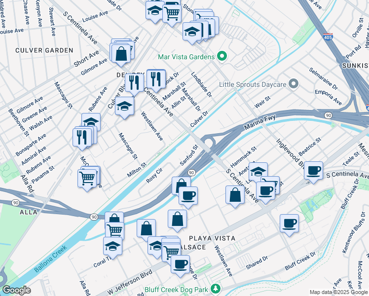 map of restaurants, bars, coffee shops, grocery stores, and more near 5118 Edsel Avenue in Los Angeles