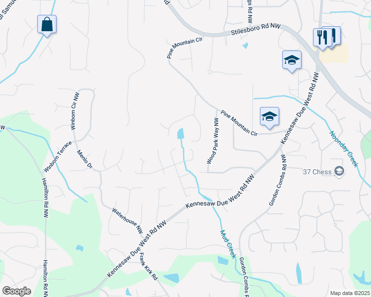 map of restaurants, bars, coffee shops, grocery stores, and more near 3130 Crestmont Way Northwest in Kennesaw