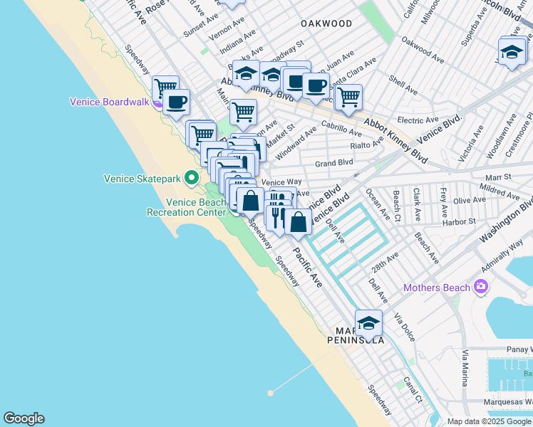 map of restaurants, bars, coffee shops, grocery stores, and more near 40 19th Avenue in Los Angeles