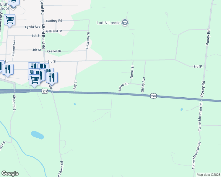 map of restaurants, bars, coffee shops, grocery stores, and more near 6230 U.S. 278 in Gadsden