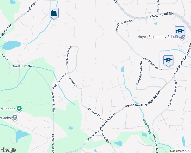 map of restaurants, bars, coffee shops, grocery stores, and more near 1503 Menlo Drive in Kennesaw