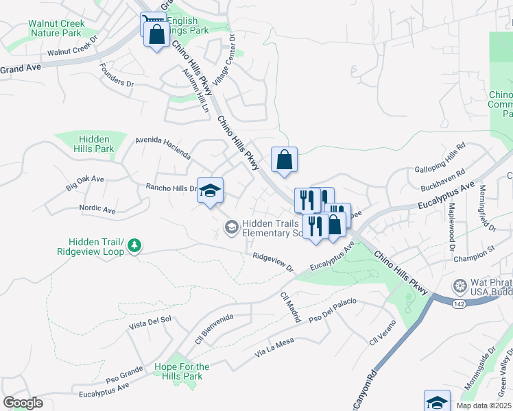 map of restaurants, bars, coffee shops, grocery stores, and more near in Chino Hills