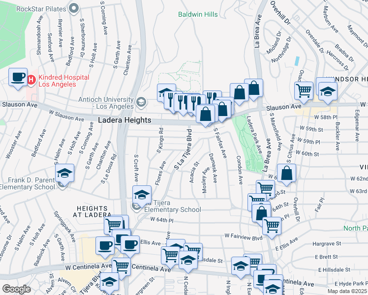 map of restaurants, bars, coffee shops, grocery stores, and more near 5003 West 59th Street in Los Angeles